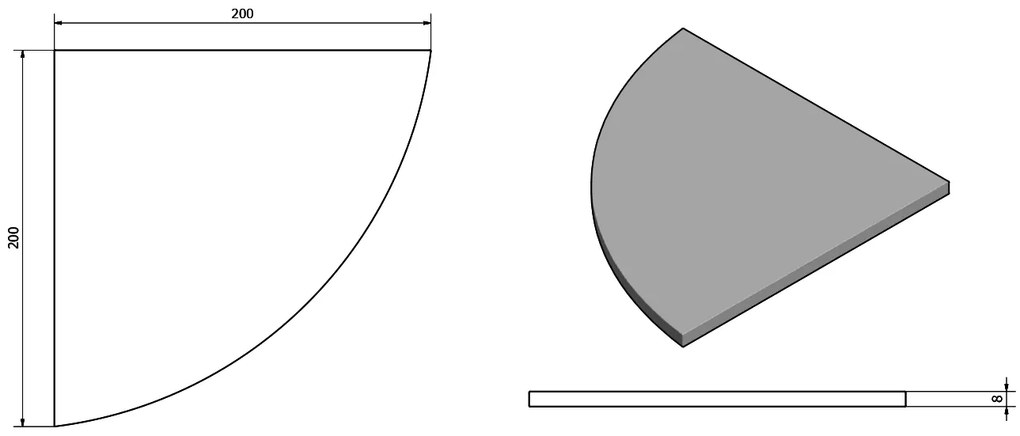 Sapho Sapho, X-ROUND sklenená rohová polica, štvrťkruhová 200x200mm, chróm/číre sklo, XR009-11