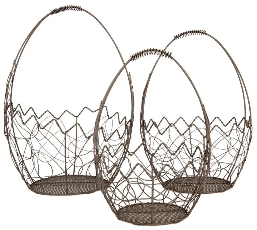 3ks drôtený košík v tvare vajíčka - Ø 28*17/37 / Ø 23*14/33 / Ø 18*12/28 cm