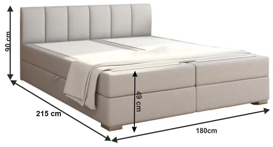 Manželská posteľ Boxspring 180 cm Rhoni (svetlosivá) (s roštom, matracom a úl. priestorom). Vlastná spoľahlivá doprava až k Vám domov. 809435