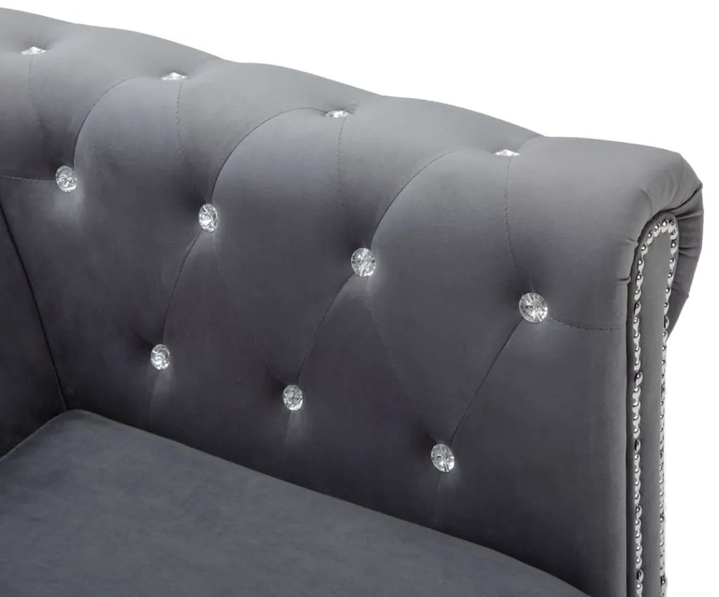 Pohovka Chesterfield v tvare L, zamat 199x142x72 cm, sivá