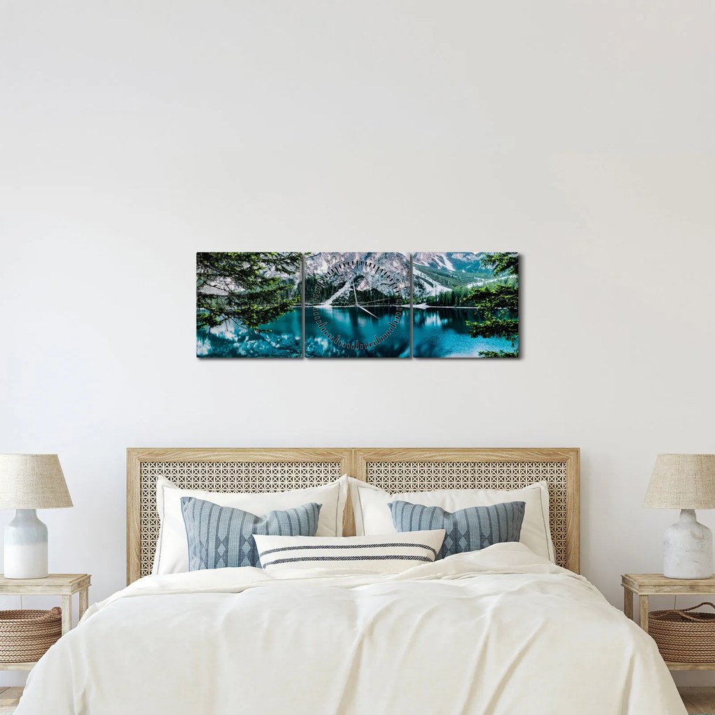 Obraz Jazerá v Alpách (s hodinami) (90x30 cm)