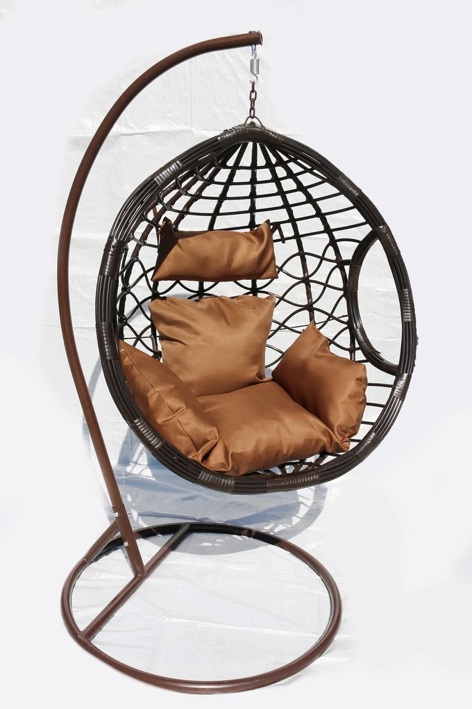 Závesné kreslo 03 hnedé s hnedou poduškou