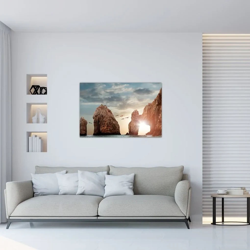 Obraz - Západ slnka nad útesmi (90x60 cm)