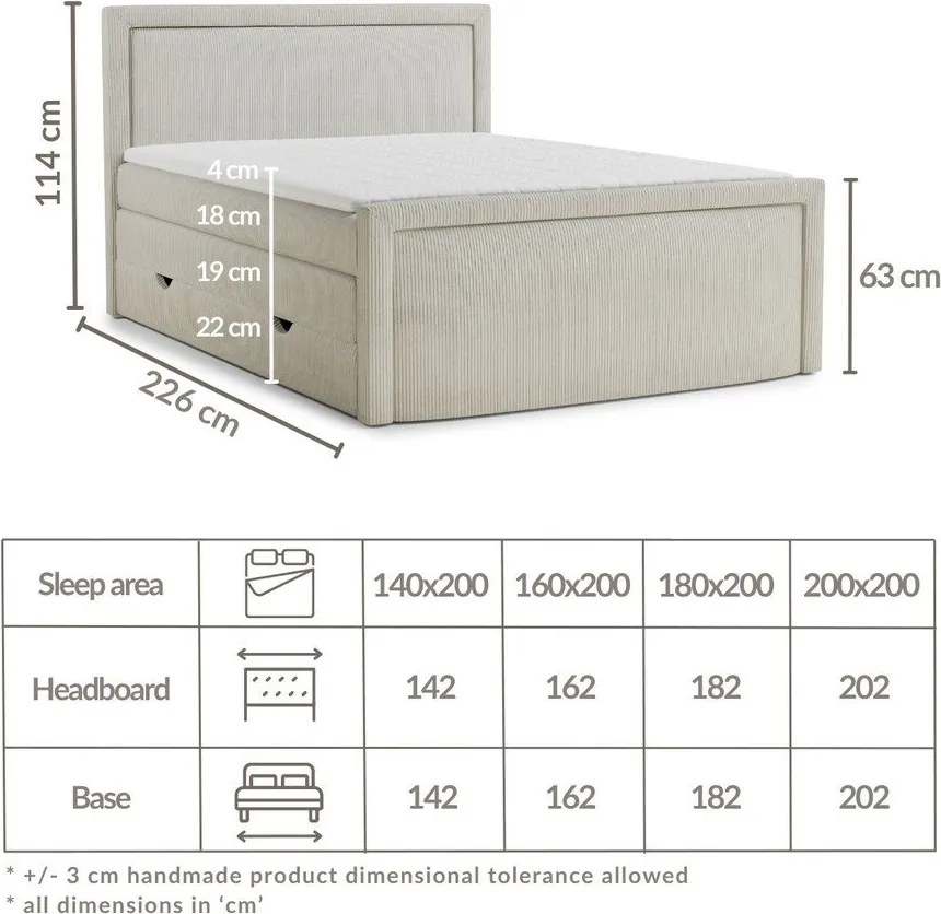 Krémovobiela boxspring posteľ s úložným priestorom 180x200 cm Fresco – Maison de Rêve