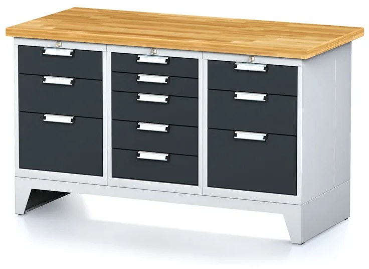 Alfa 3 Dielenský stôl MECHANIC I, 1x 5 zásuvkový box a 2x 3 zásuvkový box na náradie, 11 zásuviek, 1500x685x880 mm, antracitové dvere