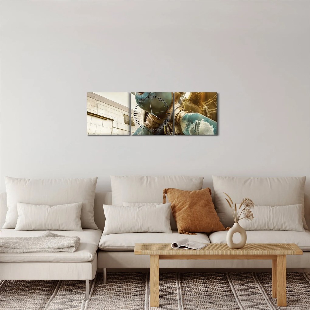 Obraz - Vrtuľa starého lietadla (s hodinami) (90x30 cm)