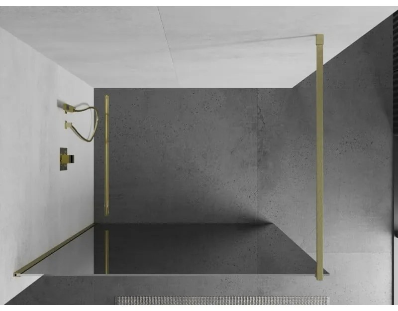 Mexen Kioto, sprchová zástena Walk-In 120 x 200 cm, 8mm sklo vzor zrkadlo, zlatý matný profil, 800-120-101-55-50