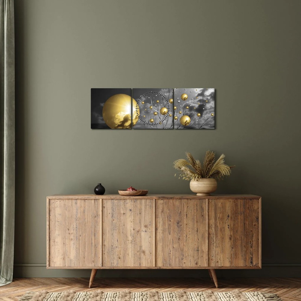 Obraz okrových gulí (s hodinami) (90x30 cm)