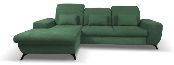 Rozkladacia rohová čalúnená sedacia súprava ALTA do tvaru L s úložným priestorom, ľavé prevedenie, zelená