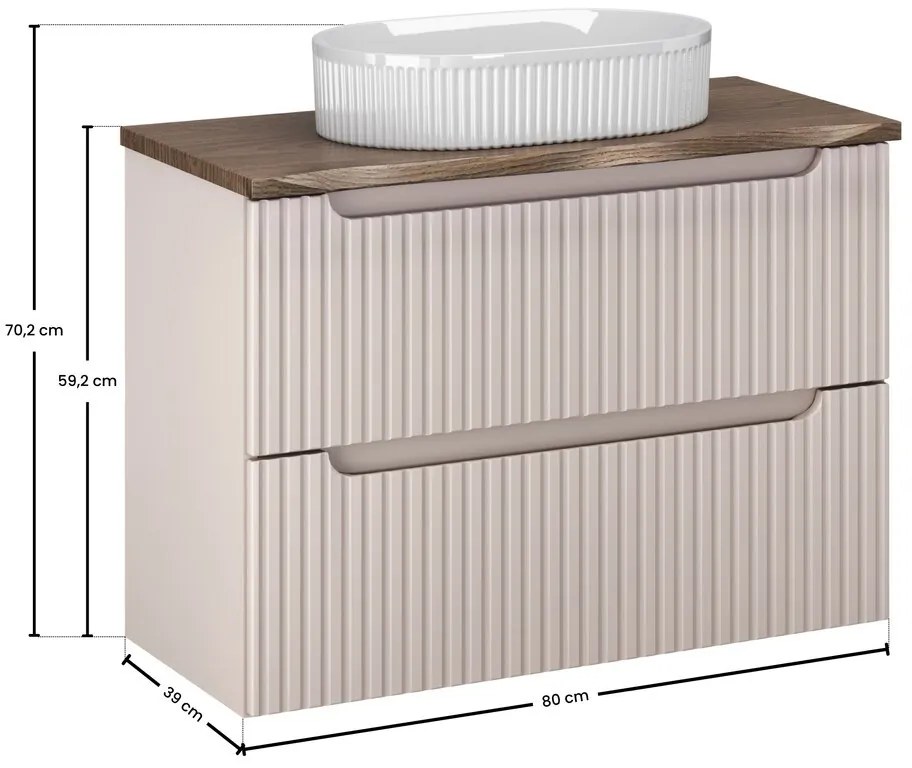 Závěsná skříňka Nova Cashmere Beyond I s deskou a umyvadlem 80 cm kašmírová/dub casella