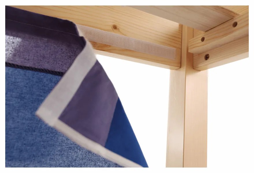 Kondela Posteľ s PC stolom, borovicové drevo/modrá, 90x200, ALZENA