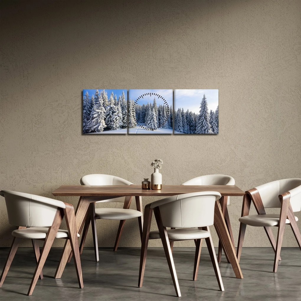 Obraz - Zima v lesoch (s hodinami) (90x30 cm)