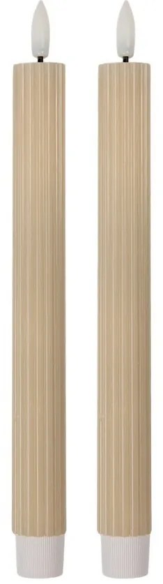 Set 2ks béžová úzka sviečka s vrúbkovaním Led Candle - Ø 2*25 cm / 2*AAA