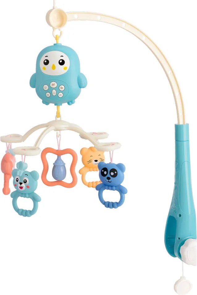 LEAN Toys Modré medvedíky - detský kolotoč s hrkálkou