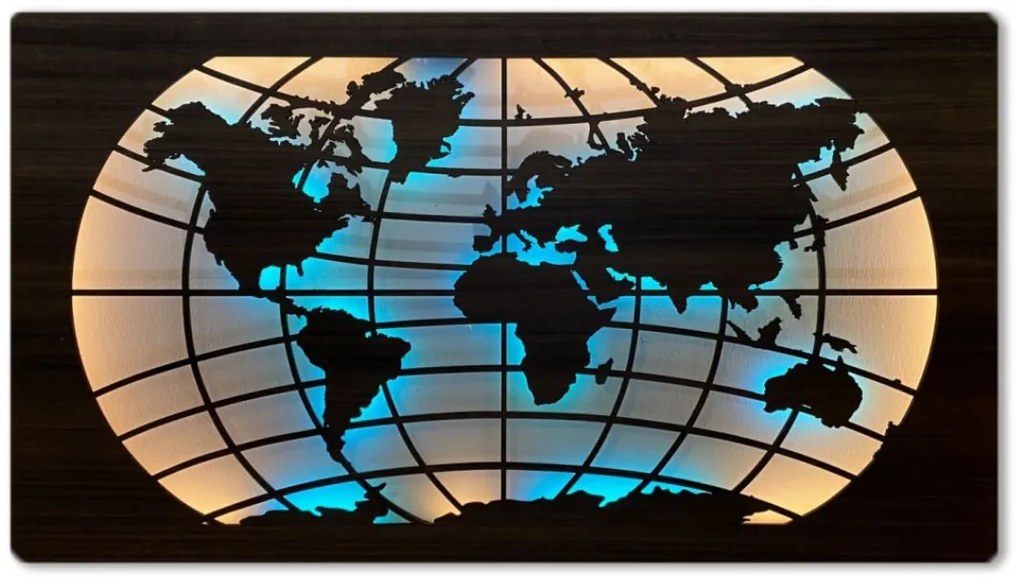 Svietiaci obraz s mapou sveta RGBW