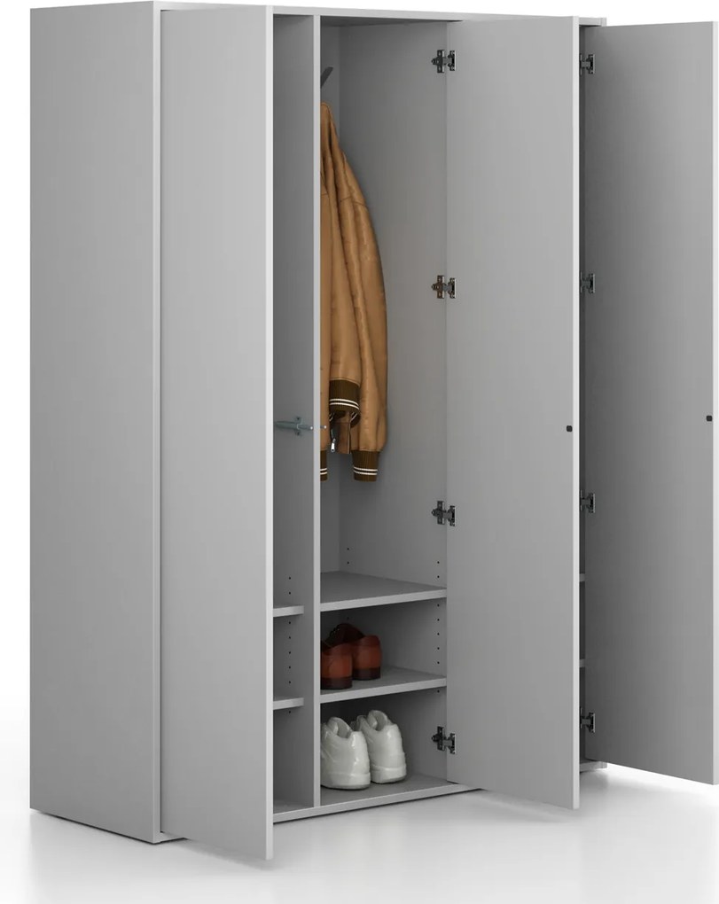 Šatníková skriňa FRAME, 3 oddiely, 1299 x 450 x 1735 mm, PUSH-lock, sivá