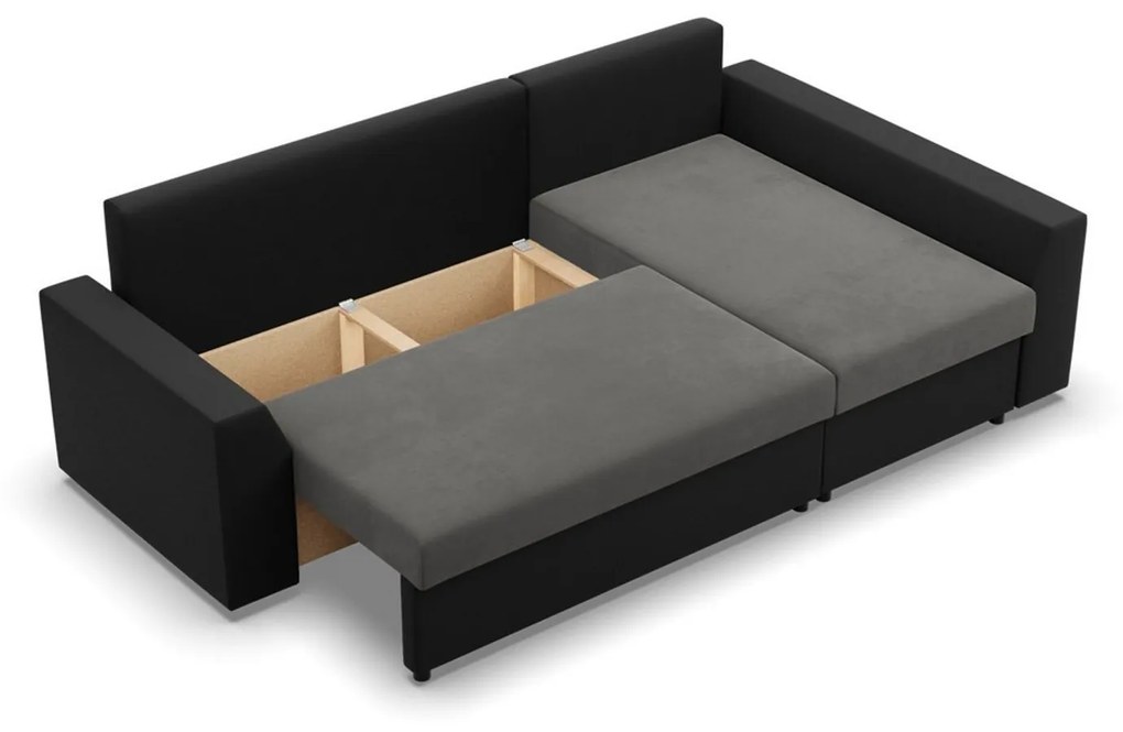 Rohová rozkladacia sedacia súprava PAUL látka v kombinácii s eko-kožou Pravá Sivá/čierna II