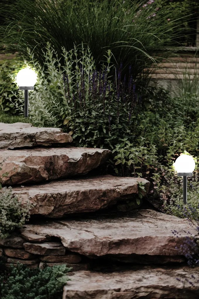 SADA 4 solárnych záhradných lámp, LED, BIELA, 10 cm, vodotesná, IP44