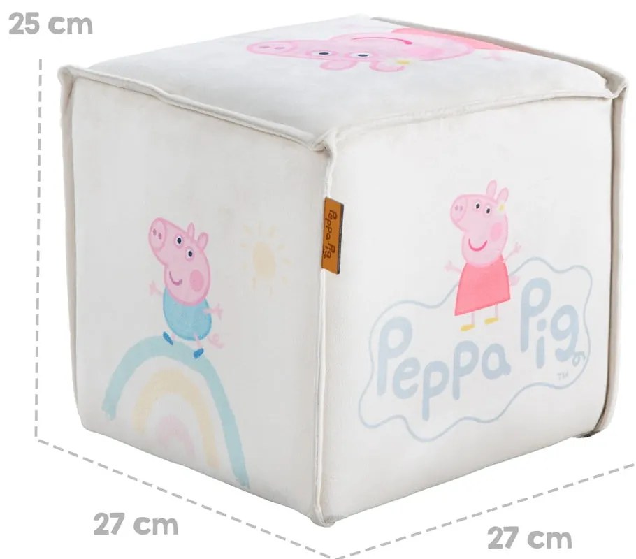 Biely zamatový detský puf Peppa Pig – Roba