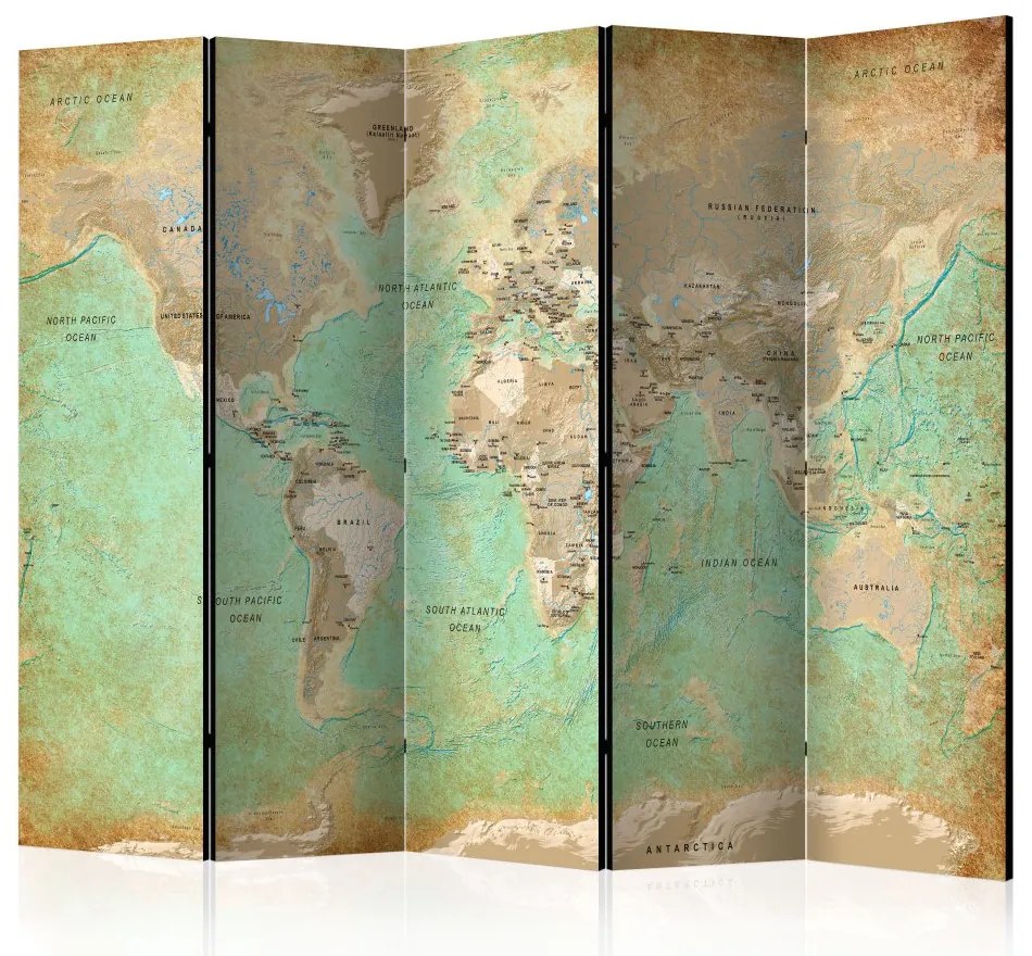 Artgeist Paraván - Turquoise World Map  [Room Dividers]