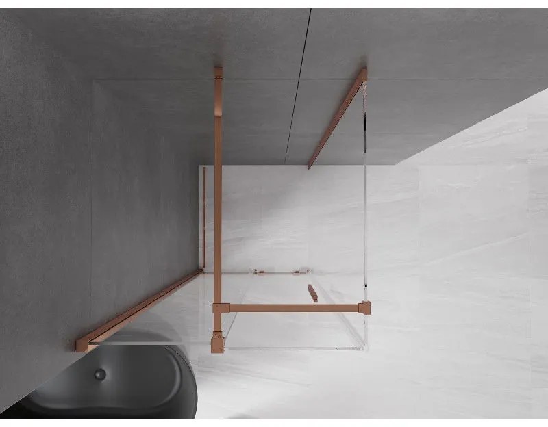 Mexen Velar, sprchový kút s posuvnými dverami 100(dvere) x 100(stena) cm, 8mm číre sklo, ružové zlato, 871-100-100-01-60