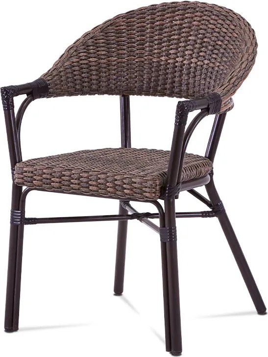 záhradná stolička, hnedý kov, hnedý ratan 57x61x85x46 cm