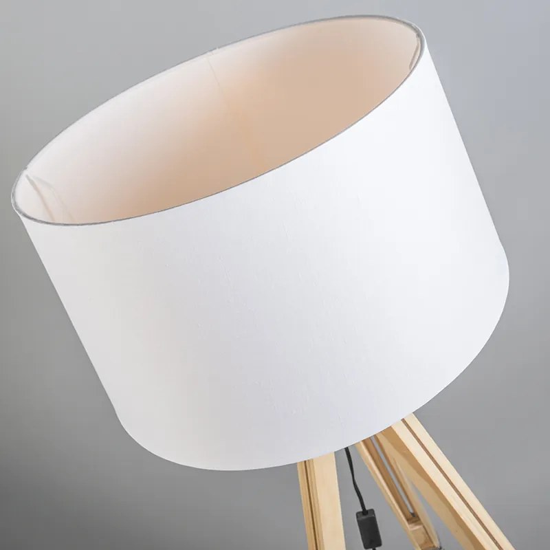 Stojaca lampa prírodná s bielym ľanovým tienidlom 45 cm - Tripod