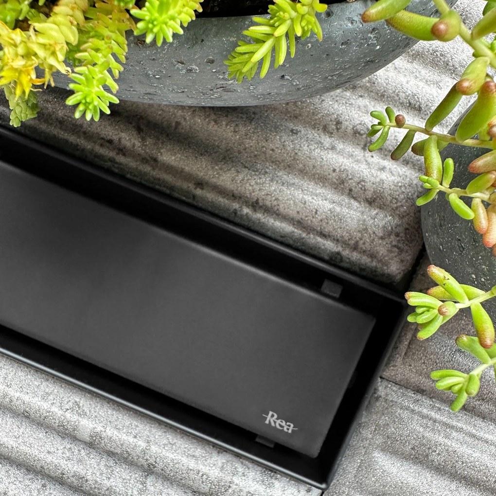 Rea Neox Pro, odtokový žľab 50cm s 360 stupňovým otočným sifónom, čierna matná, REA-G2741