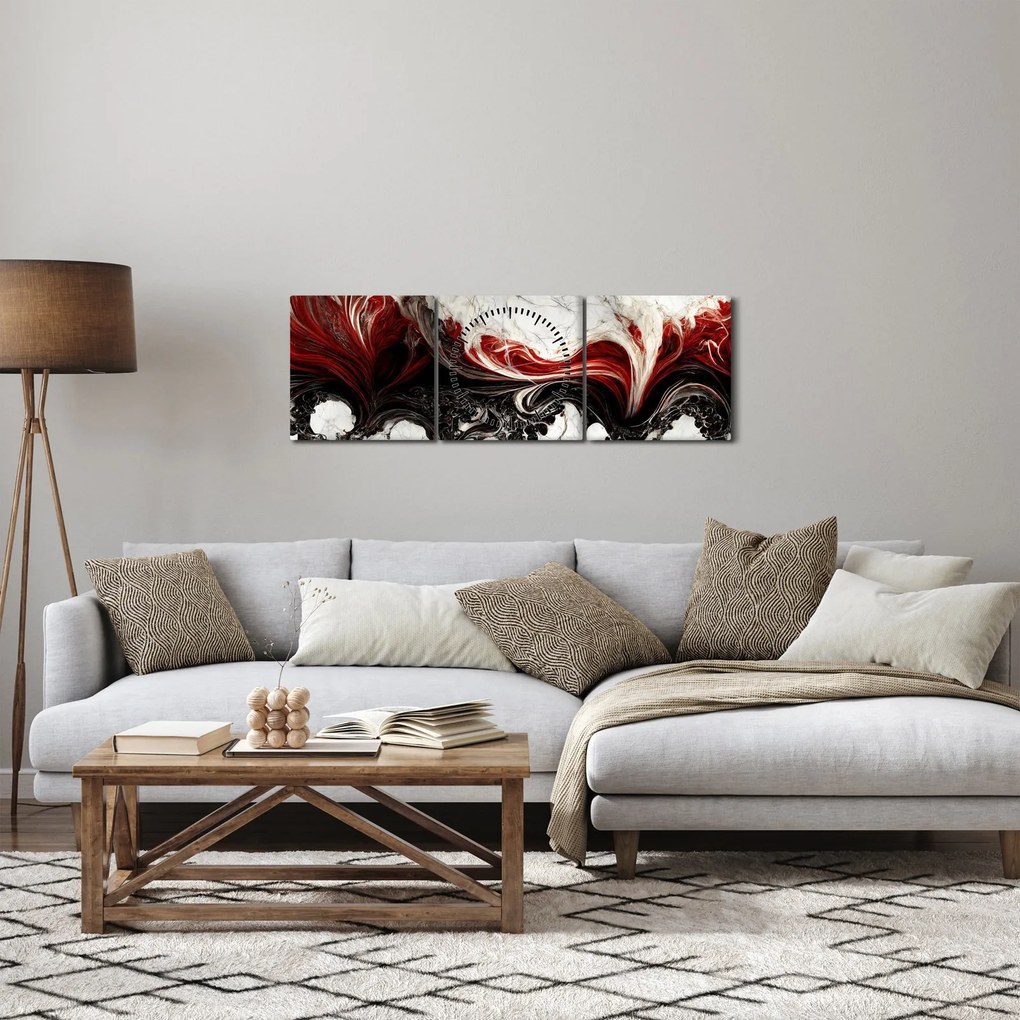 Obraz - Mramorovaná abstrakcia (s hodinami) (90x30 cm)