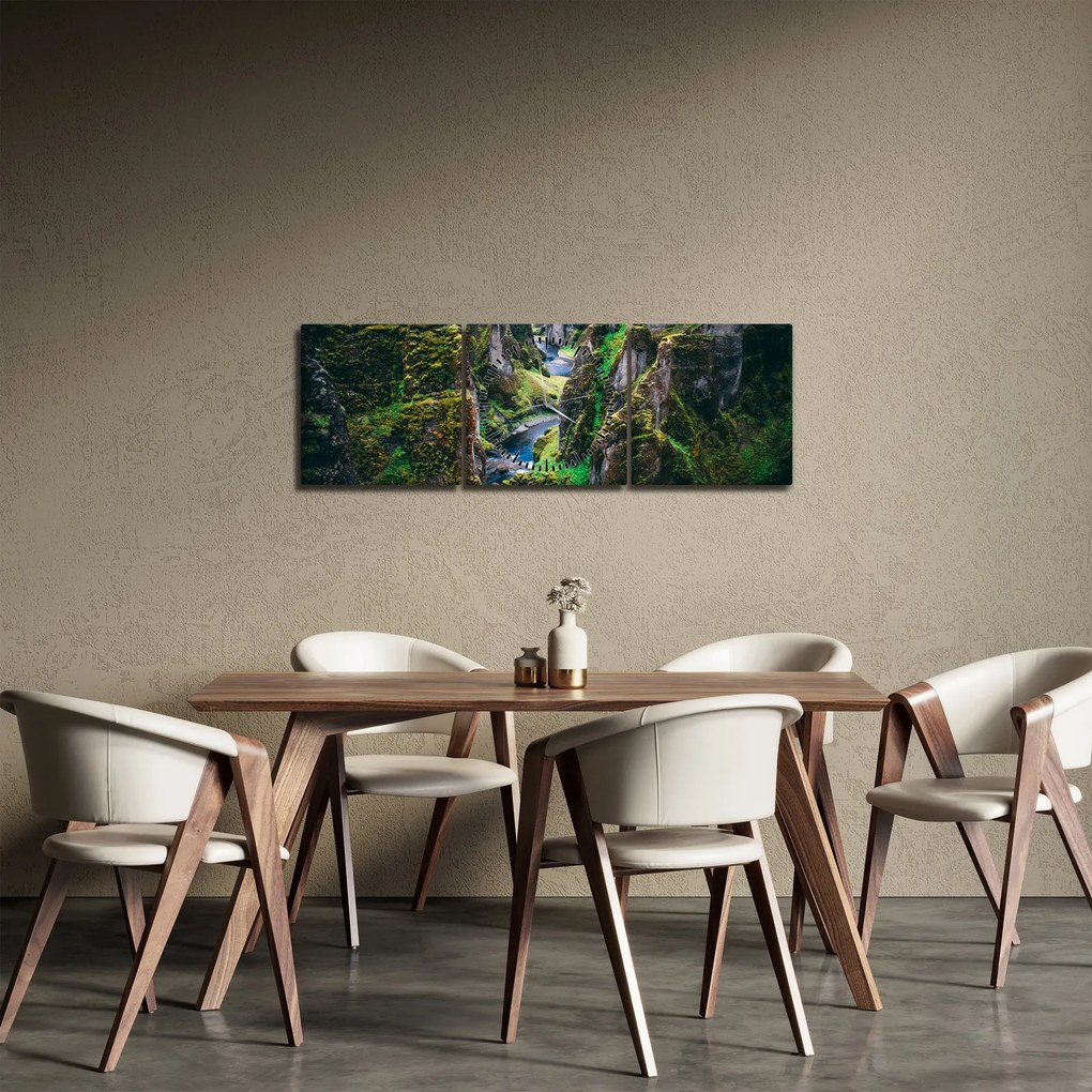 Obraz - Rieka v skalnatom údolí (s hodinami) (90x30 cm)