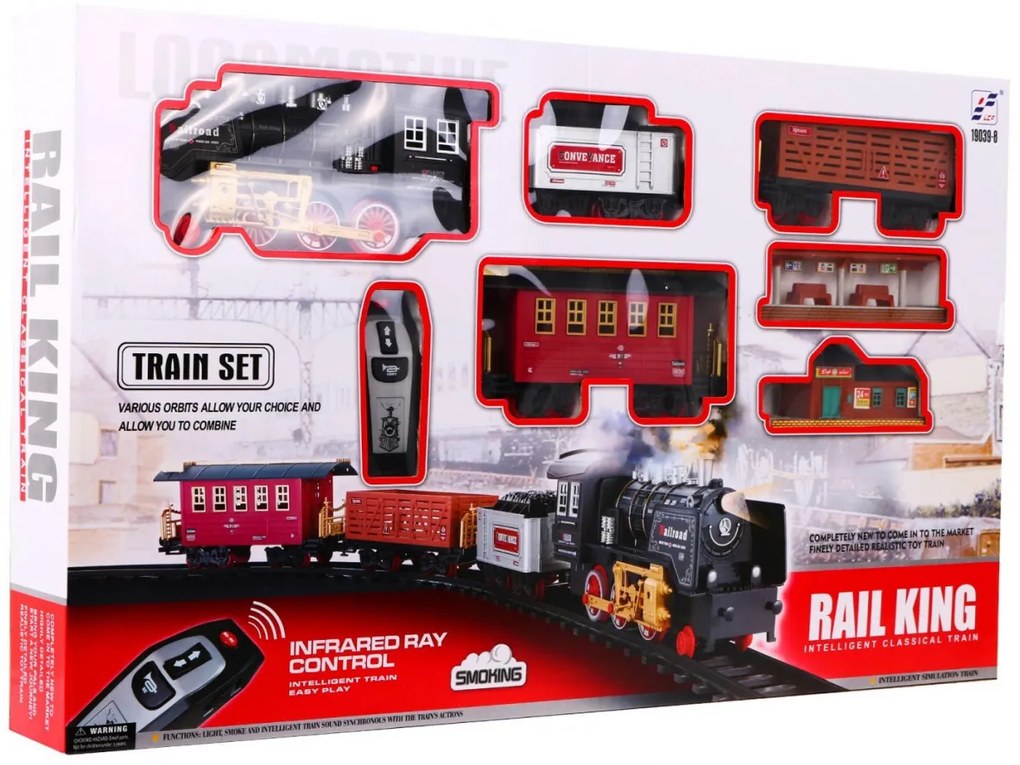 Diaľkovo ovládaný vláčik s dráhami pre deti 3+ funkcia dymu ZKT.19039-8