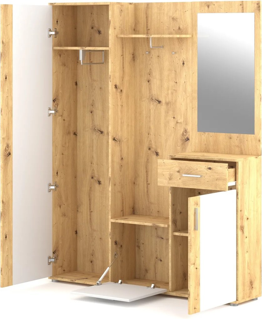 Předsíňová stěna Trio se zrcadlem 145 cm dub Artisan/bílá