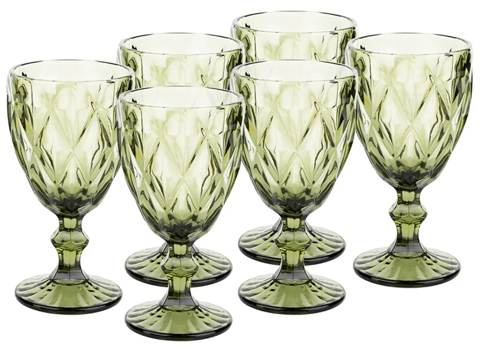 Retro sklené poháre na víno, 6ks, 300ml, zelená, BAROLO TYP 3