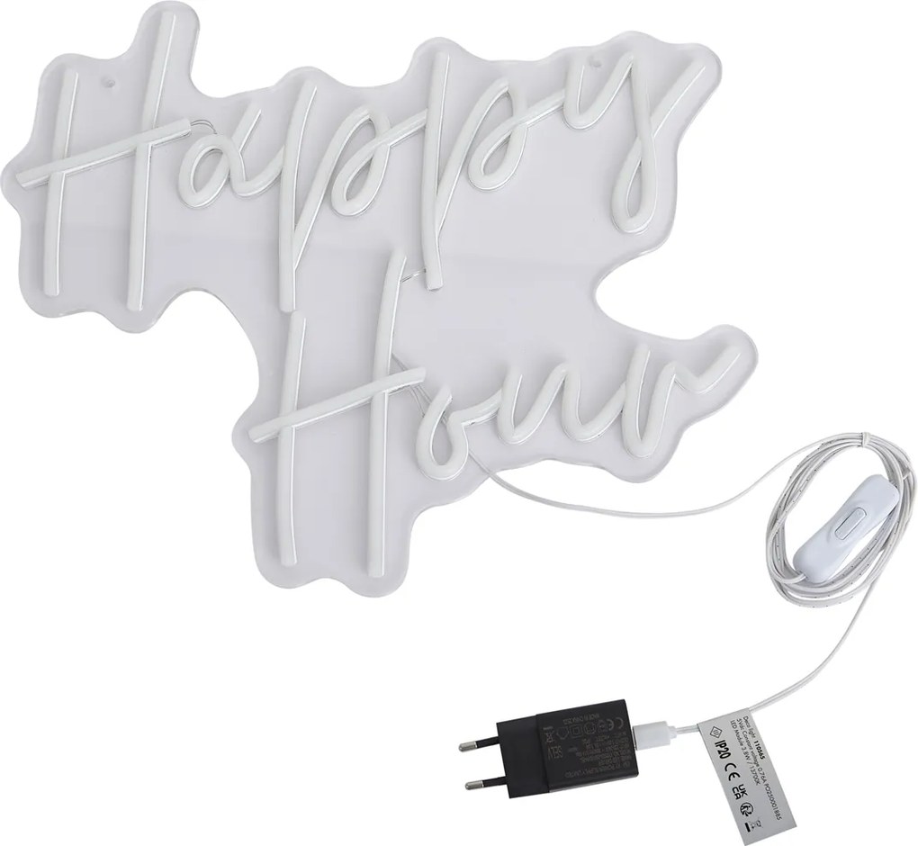 Neónová nástenná lampa biela vrátane LED - Happy Hour