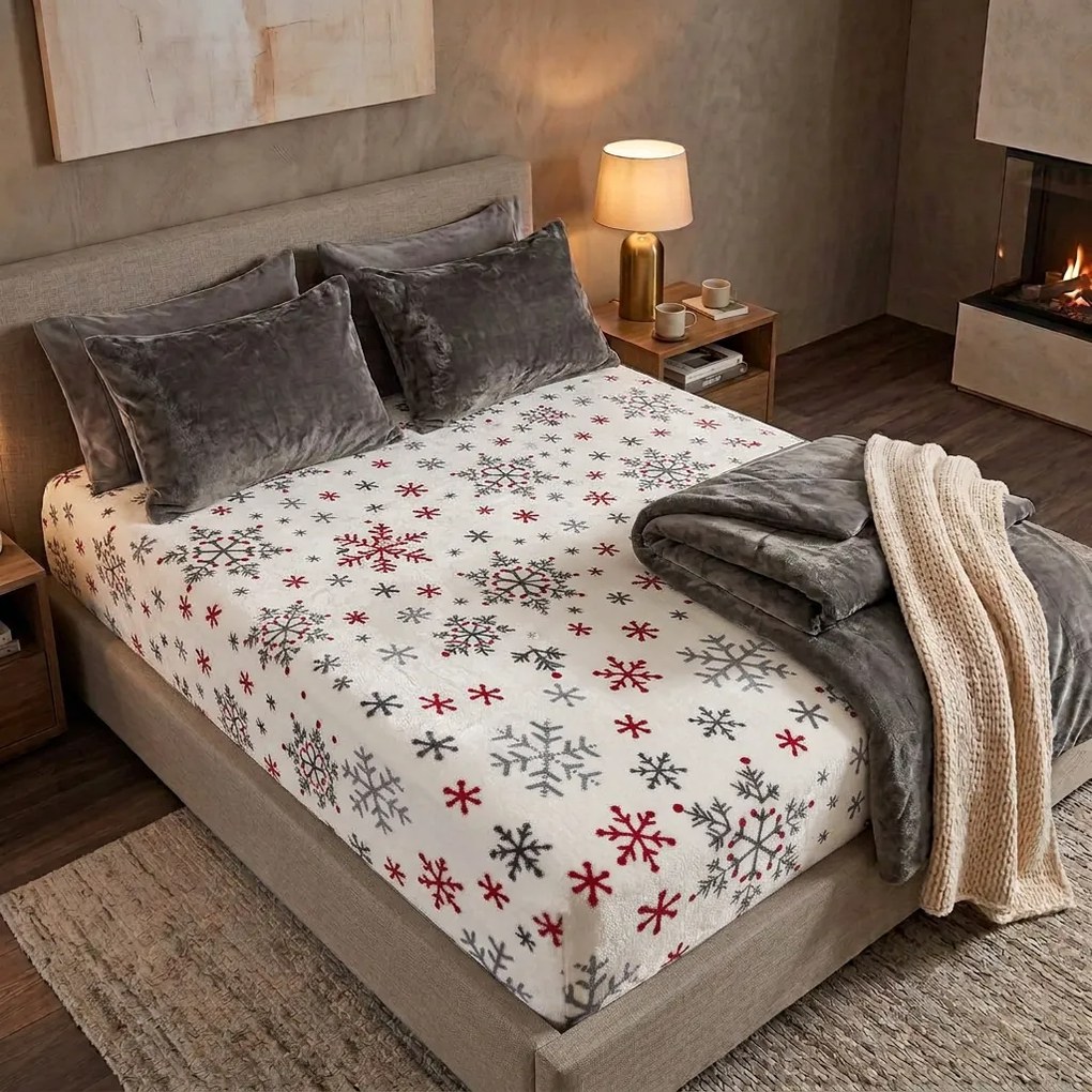 4Home Vianočné prestieradlo mikroflanel Snowflakes, 160 x 200 cm