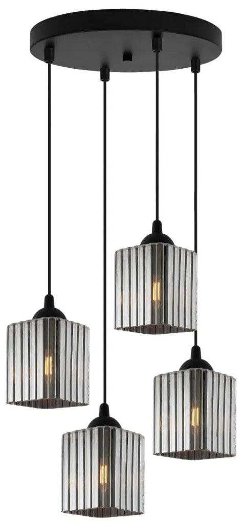 Závesné svietidlo Riffle Square, 4x grafitové sklenené tienidlo, b, o