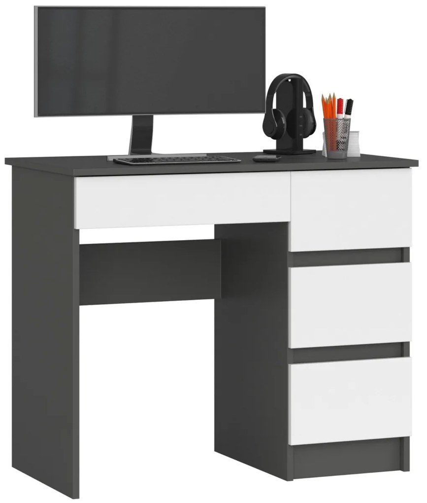 Písací stôl A-7 90 cm grafitový/biely pravý
