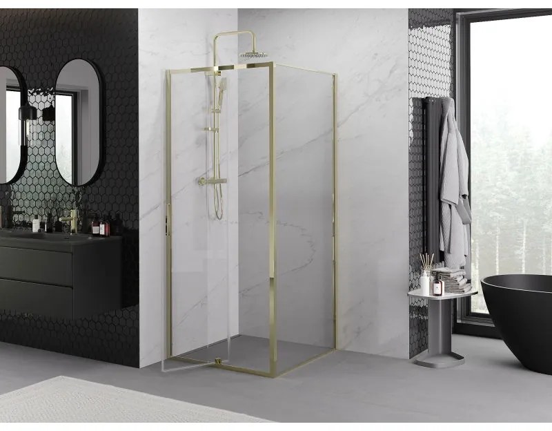Mexen Exo, výklopný sprchový kút 95 x 95 cm, číre sklo, zlatá, 819-095-095-50-00