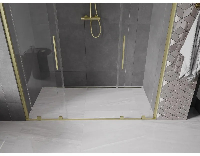 Mexen Velar Duo, posuvné dvere do otvoru 180x200 cm, 8mm číre sklo, zlatá matná, 871-180-000-02-55