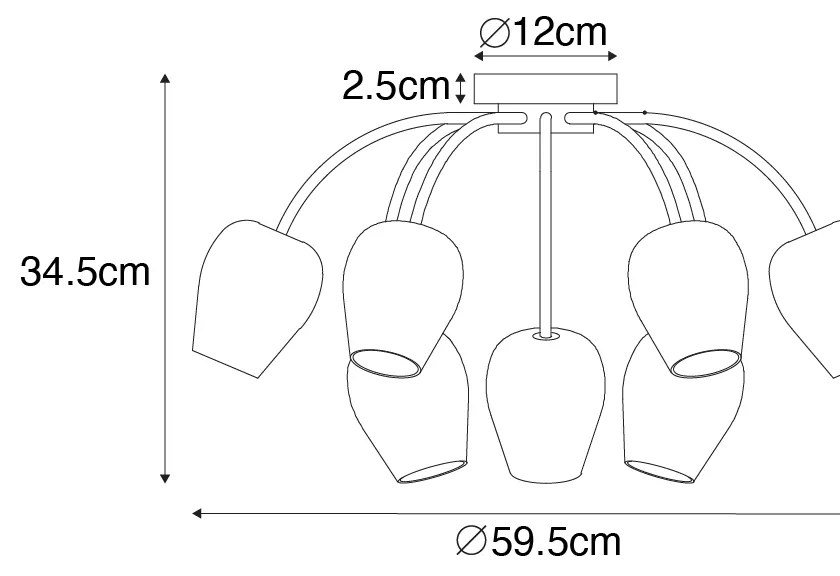 Klasické stropné svietidlo zlaté so sklom 9-svetlo - Elien