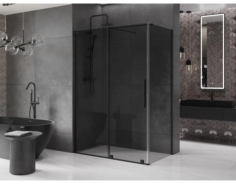 Mexen Velar, sprchový kút s posuvnými dverami 140 x 80 cm, 8mm šedé sklo, čierna matná, 871-140-080-41-70