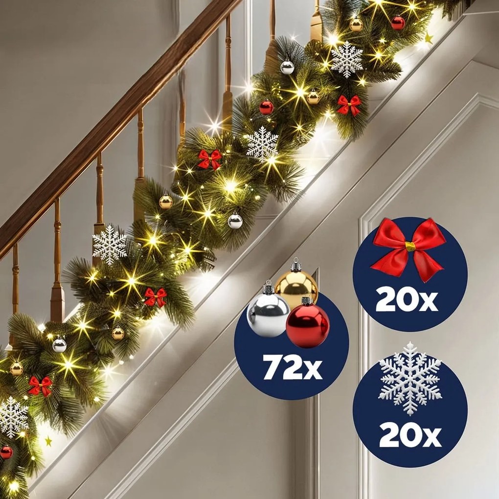 Vianočná girlanda ANDREA s osvetlením, zdobená, 10m, zelená Casaria