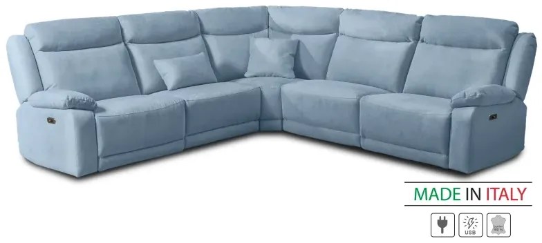 Kožená sedacia súprava CONTINENTAL rohová s funkciou relax, elektrické, sv. modrá (cielo 332)