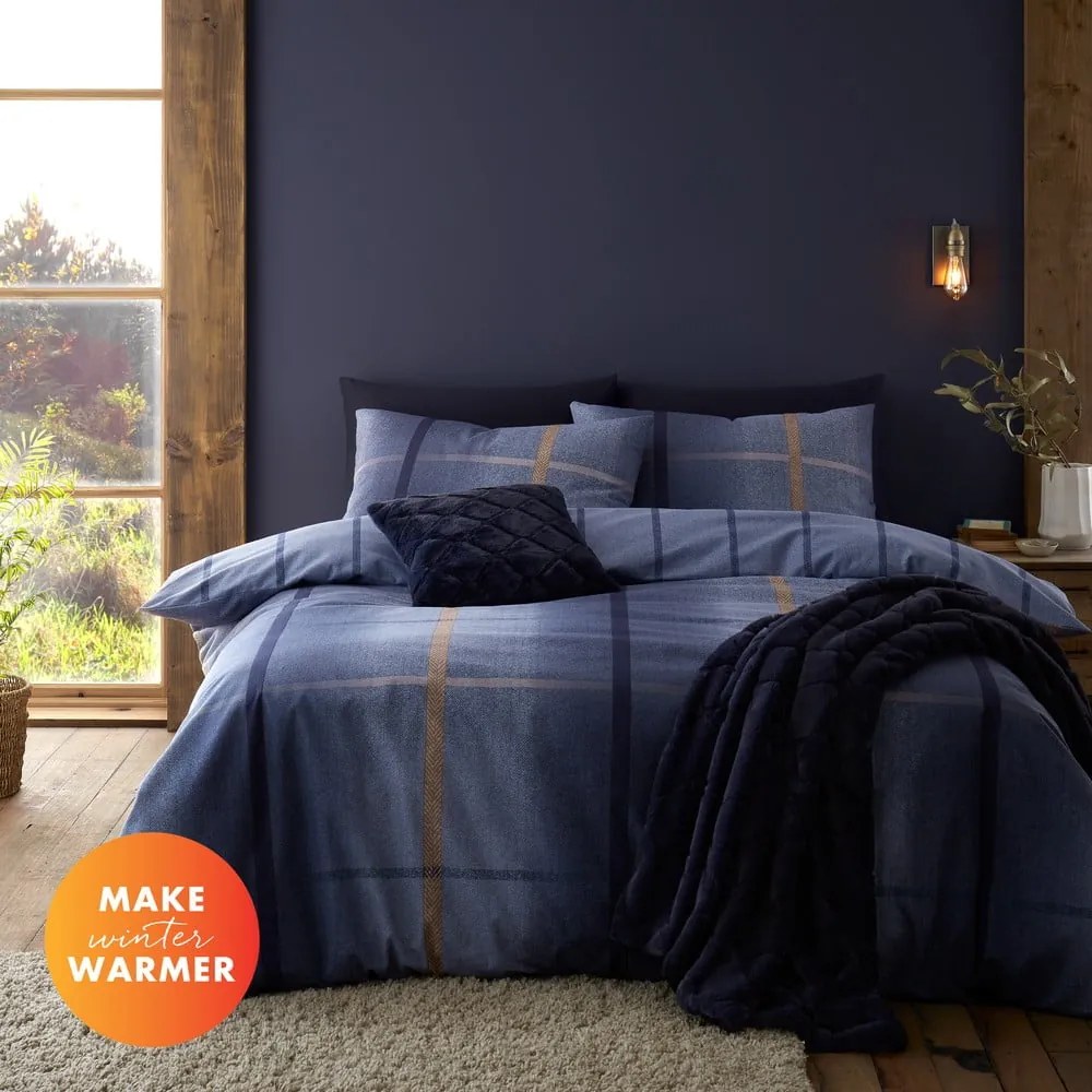 Tmavomodré flanelové obliečky na dvojlôžko/predĺžené 230x220 cm Melrose Tweed Check – Catherine Lansfield