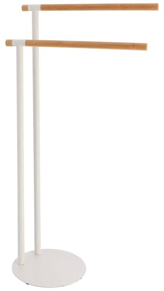 Stojan na uteráky White Bamboo, biela/s drevenými prvkami, O