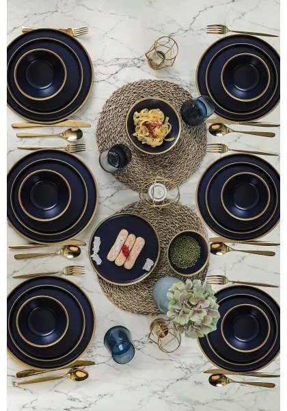 24-dielna jedálenská súprava, modrá/zlatá, keramika