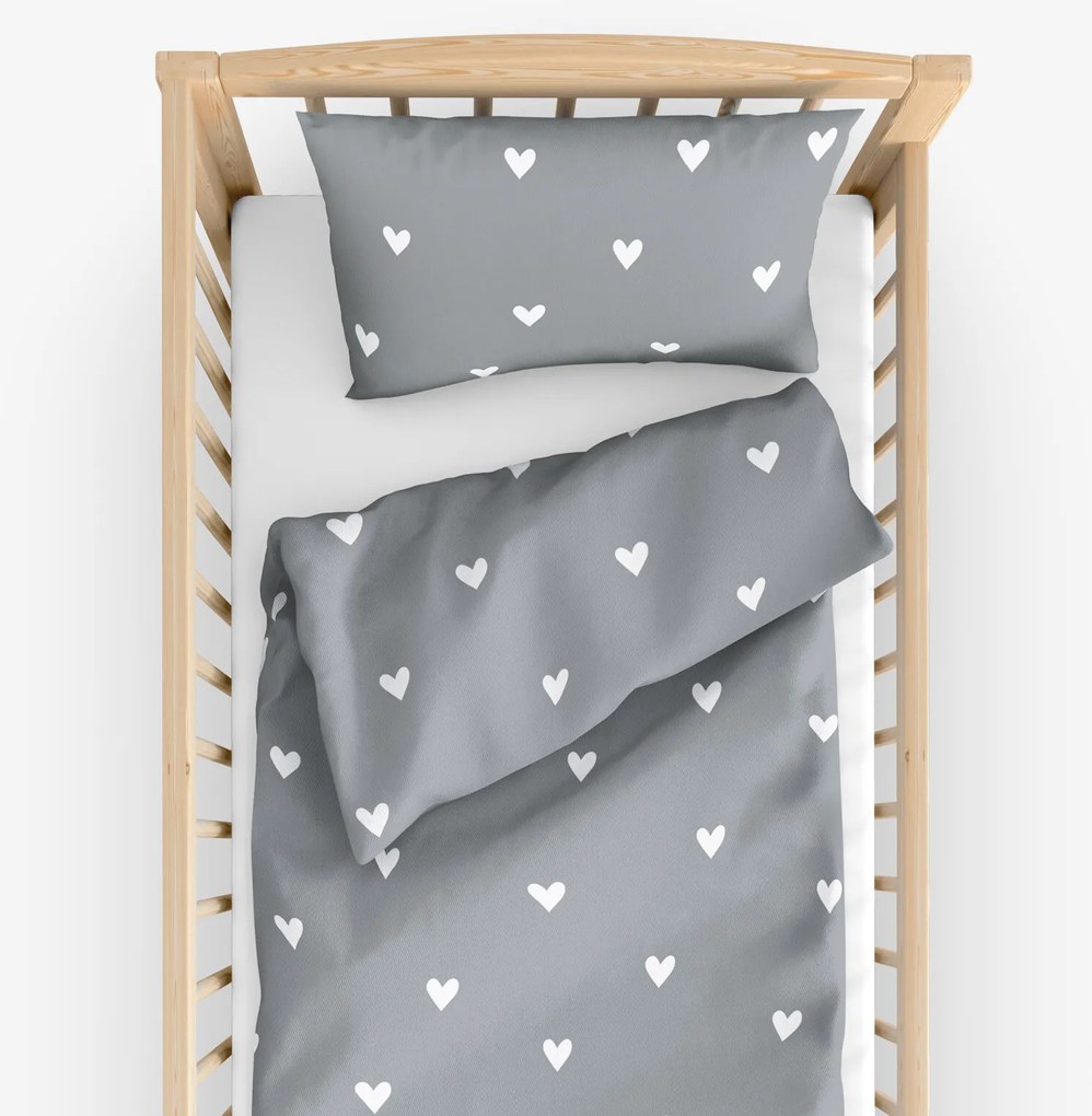 Goldea detské bavlnené obliečky do postieľky - srdiečka na sivom 90 x 130 a 40 x 60 cm