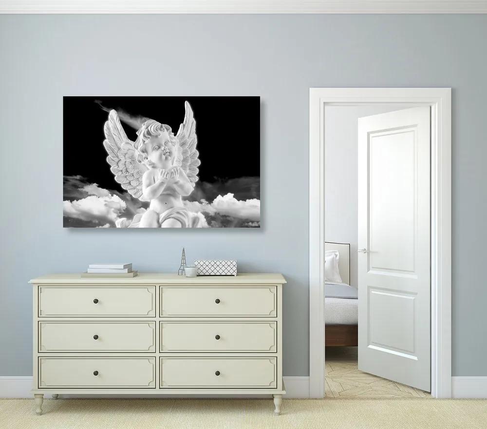 Obraz čiernobiely starostlivý anjelik na nebi - 90x60