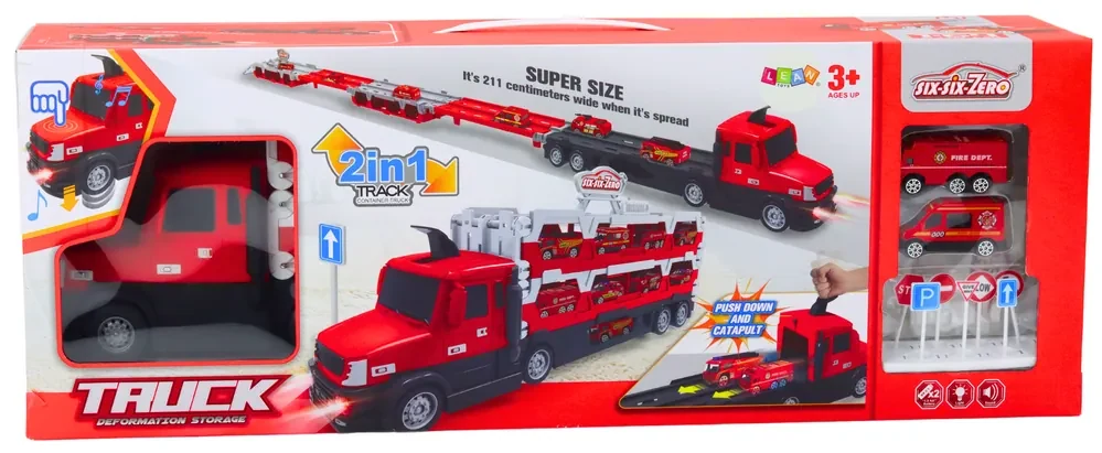 LEAN TOYS Pretekárska dráha Lora Odťahové vozidlo 2v1 - červená