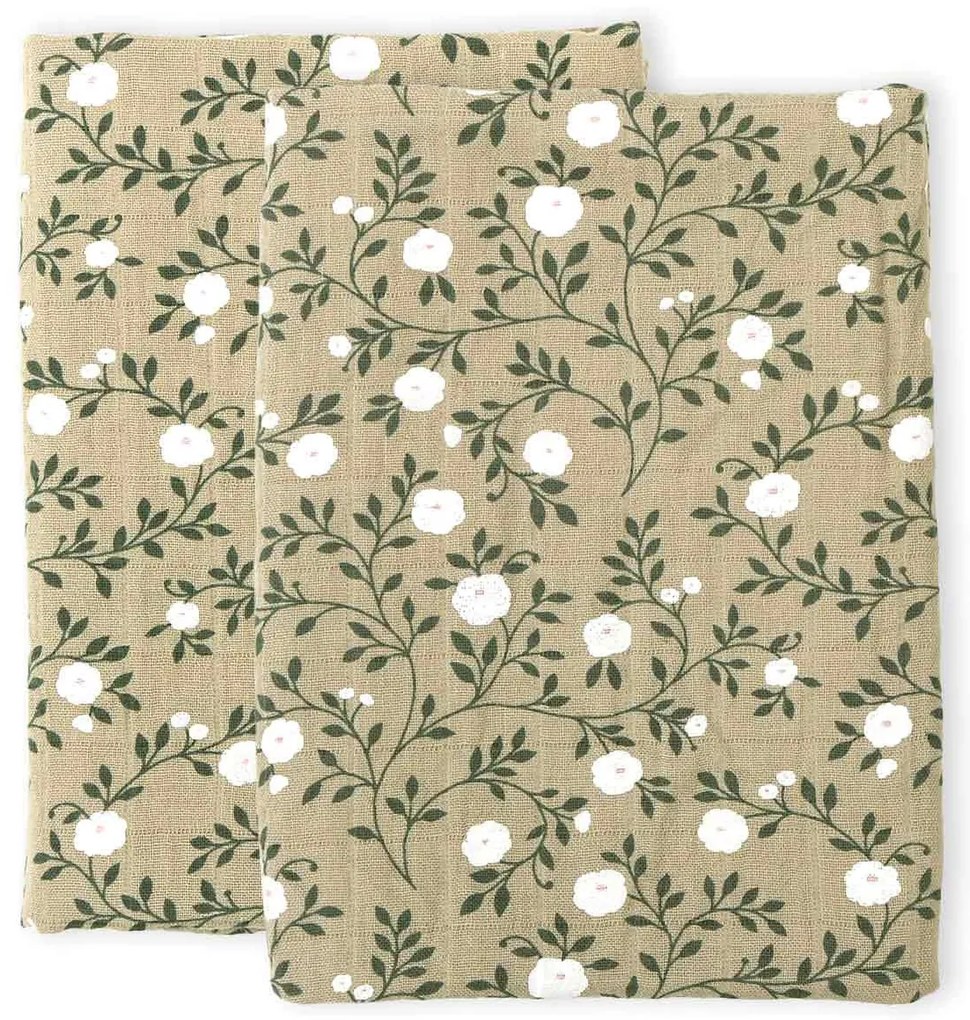 A Little Lovely Company - Mušelínové plienky, blossom - dark sage - 2 ks